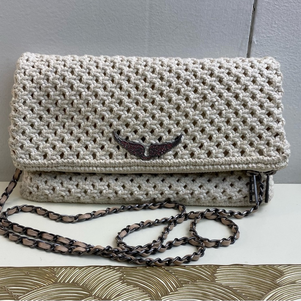 Zadig & Voltaire Rock Cream Crochet Macrame Crossbody Clutch
